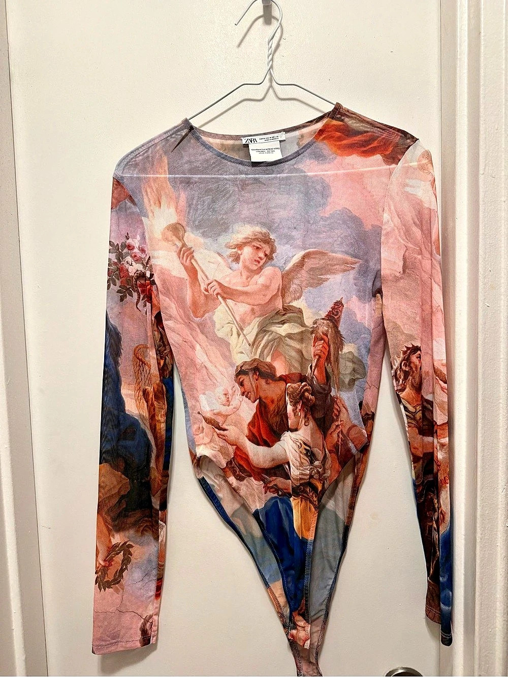 Zara Studio of Apelles Renaissance Print Tulle Bodysuit